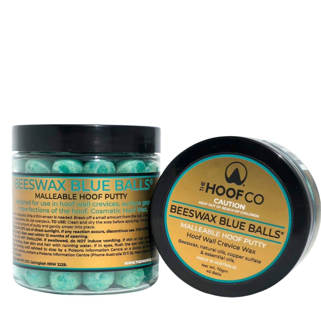 Beeswax Blue Balls seedy toe treatment for horses, applied directly to hoof cracks and separation for targeted hoof care