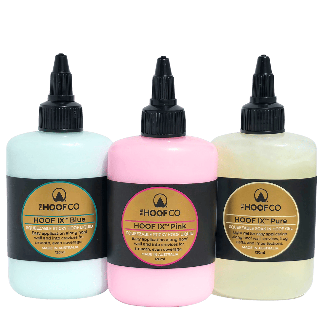 Hoof IX Bundle with Blue, Pink and Pure squeezable hoof liquids
