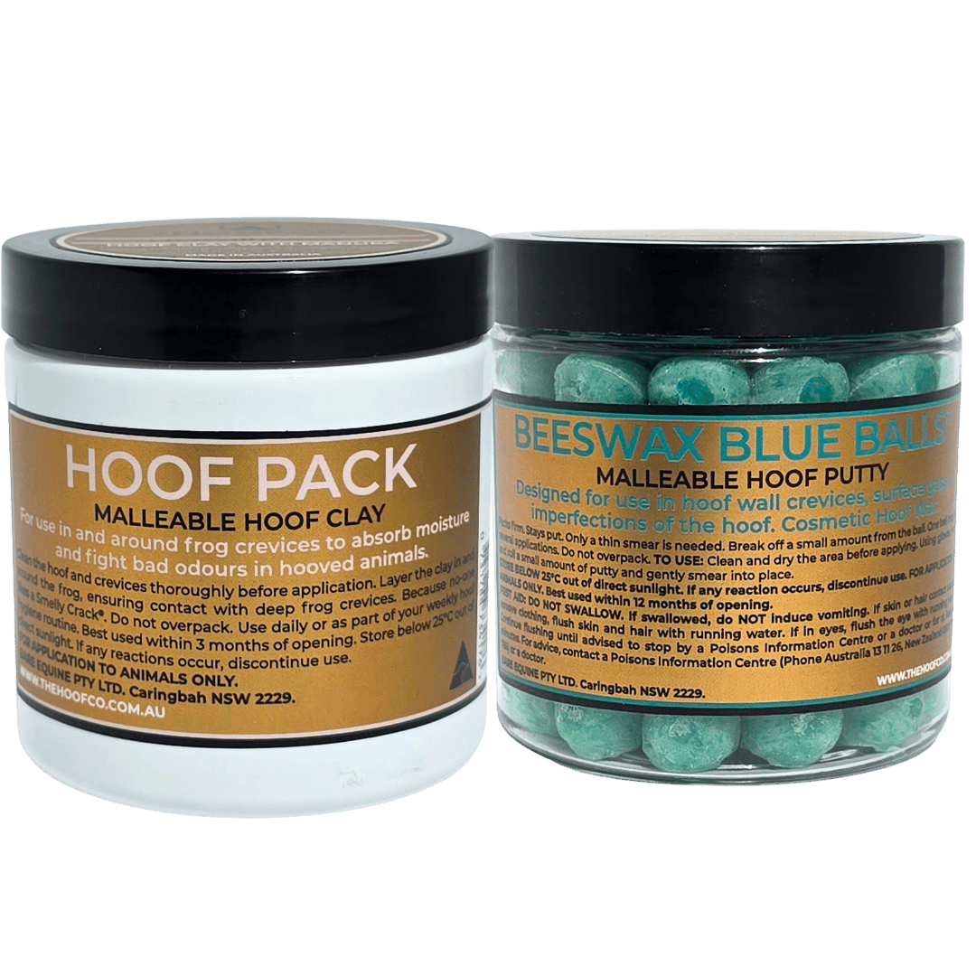 Hoof Pack Clay and Beeswax Blue Balls combo hoof care pack