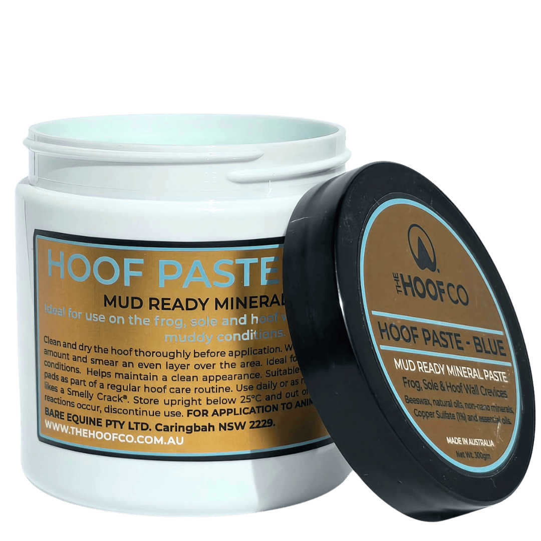Hoof Paste Blue Perfectly Imperfect applied to horse hoof wall and crevices