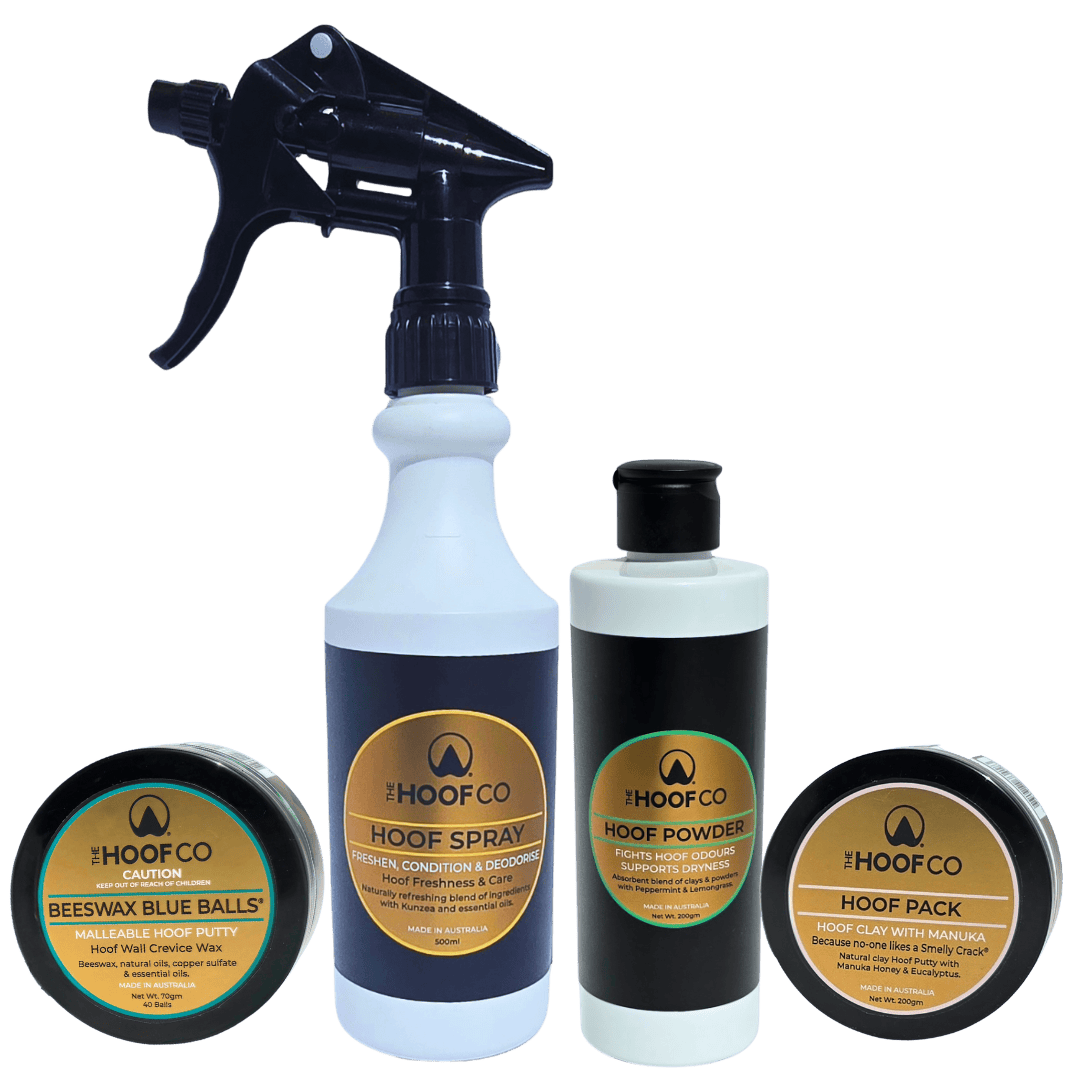 Essential hoof care package with four natural hoof care products