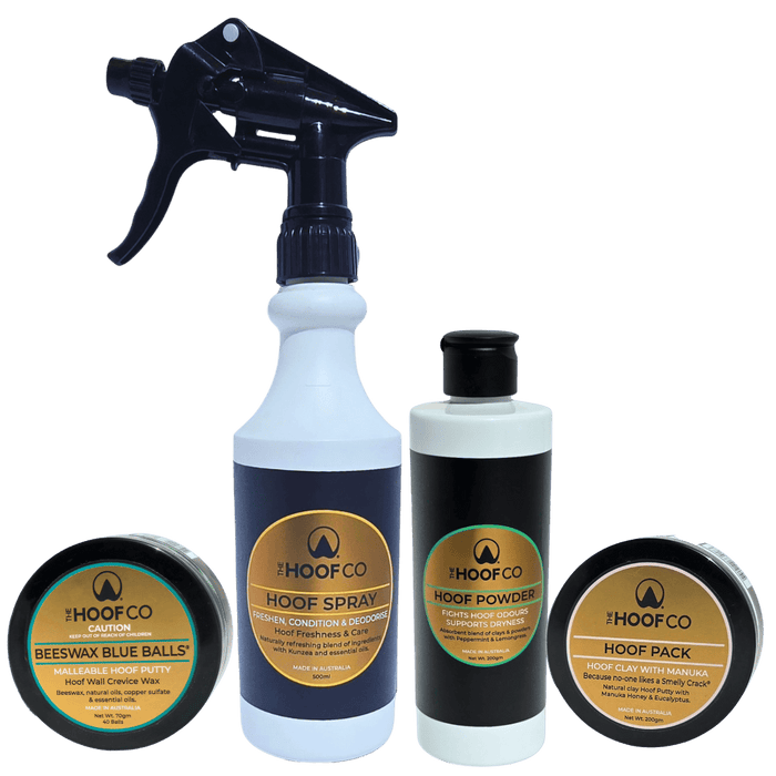 Essential hoof care package with four natural hoof care products