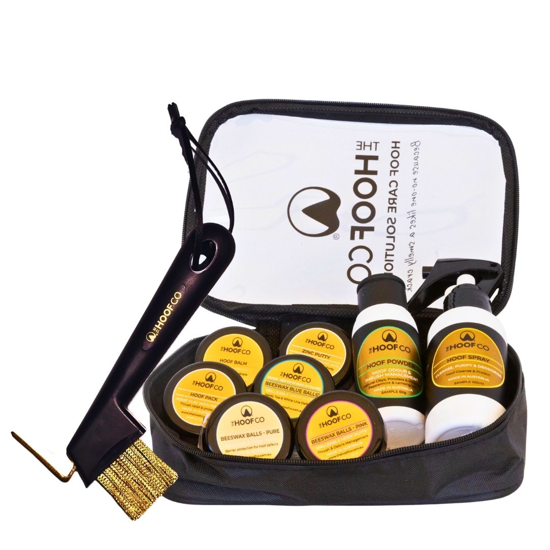 The hoof co hoof care kit comes in a handy travel pouch