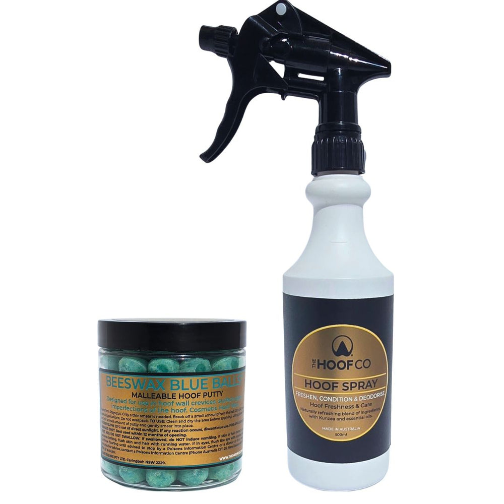 Hoof Co Hoof Spray and Hoof Co Beeswax Blue Balls products for horses hooves