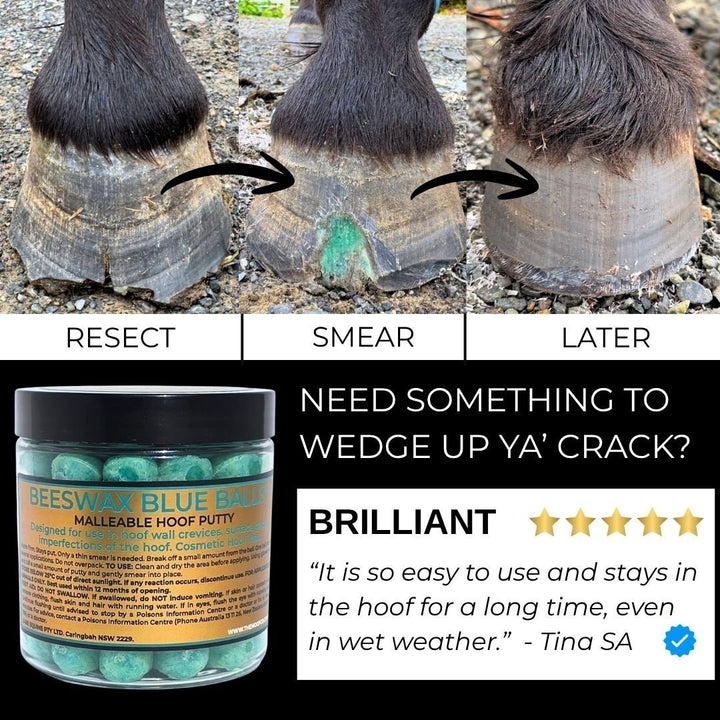 Resect, smear and heal steps using The Hoof Co Beeswax Blue Balls malleable hoof putty