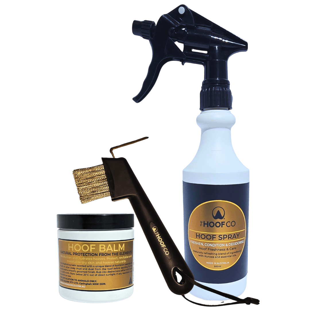 Everyday hoof care essentials with Hoof Balm, Hoof Spray and Golden Wire Hoof Pick